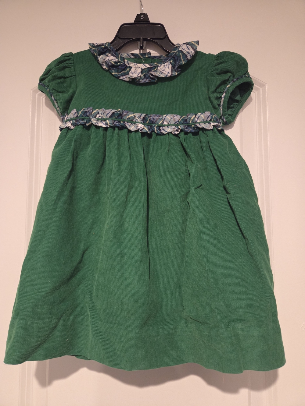 Little English Green Dress with Blue Plaid Trim Size 24 Month